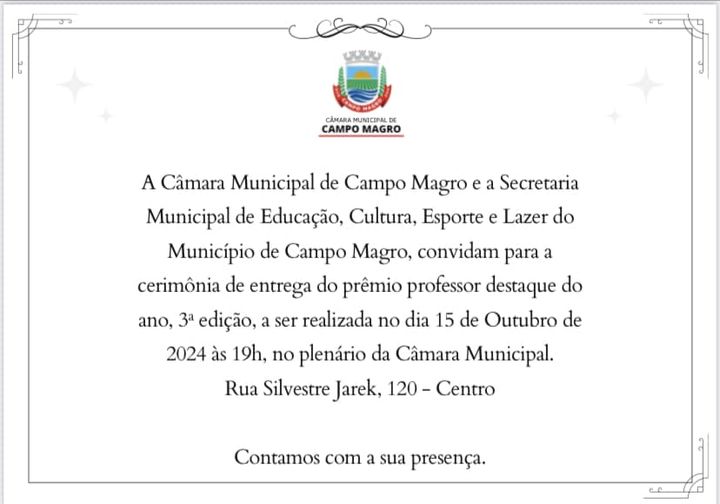 3ª Edição do Prêmio Professor destaque do Ano.